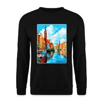 Danzig Polen Vintage Reiseposter WPA Souvenir - Unisex Pullover - Schwarz - Vorne - Alina (178cm) & Michal (187cm)