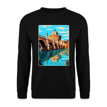 St. Angelo Brücke Italien Vintage Reiseplakat WPA - Unisex Pullover - Schwarz - Vorne - Alina (178cm) & Michal (187cm)