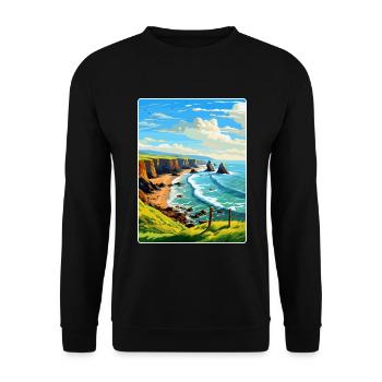 Hartland Quay Devon Vintage Travel Poster Souvenir - Unisex Sweatshirt - black - Front - Alina (178cm) & Michal (187cm)