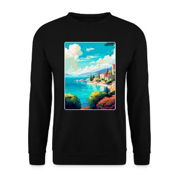 Insel Vis Kroatien Vintage Reiseplakat Souvenir - Unisex Pullover - Schwarz - Vorne - Alina (178cm) & Michal (187cm)