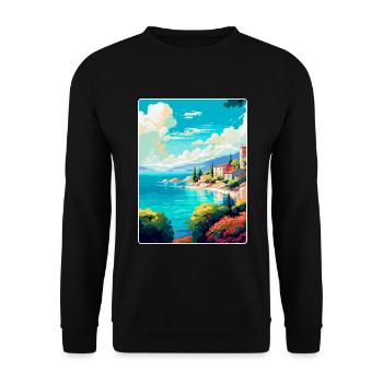 Vis Island Croatia Vintage Travel Poster Souvenir - Unisex Sweatshirt - black - Front - Alina (178cm) & Michal (187cm)