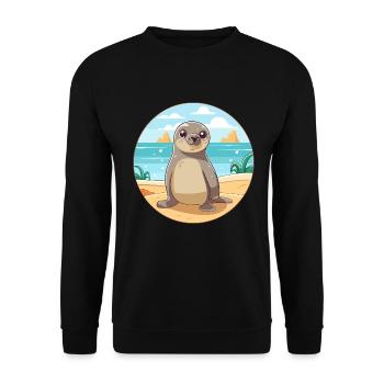 Siegel Aquarell Karikatur Kawaii Clipart Tier - Unisex Pullover - Schwarz - Vorne - Alina (178cm) & Michal (187cm)