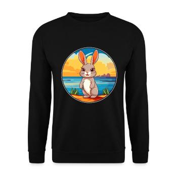Hase Aquarell Cartoon Kawaii Clipart Tier - Unisex Pullover - Schwarz - Vorne - Alina (178cm) & Michal (187cm)