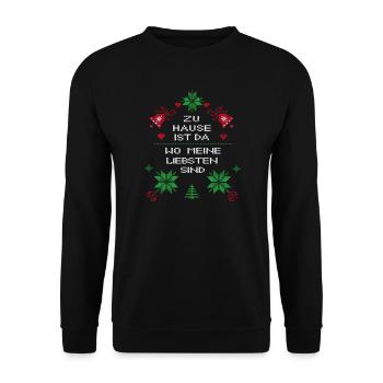 Weihnachten zu Hause ist da wo meine Liebsten sind - Unisex Pullover - Schwarz - Vorne - Alina (178cm) & Michal (187cm)