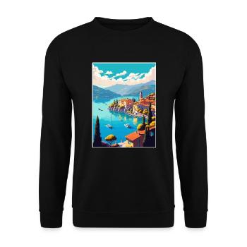 Lago Maggiore Schweiz Vintage Reiseposter - Unisex Pullover - Schwarz - Vorne - Alina (178cm) & Michal (187cm)