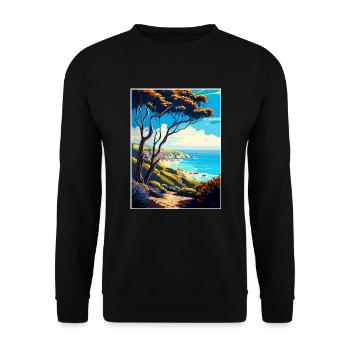 Carpinteria Bluffs Kalifornien Reiseposter - Unisex Pullover - Schwarz - Vorne - Alina (178cm) & Michal (187cm)