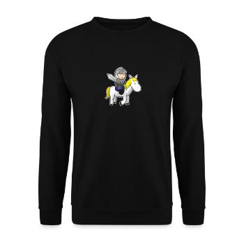 Kleiner Ritter Auf Pferd - Unisex Pullover - Schwarz - Vorne - Alina (178cm) & Michal (187cm)