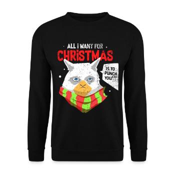 Flockige Weihnachtskatze Geschenk - Unisex Pullover - Schwarz - Vorne - Alina (178cm) & Michal (187cm)
