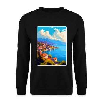 Ohrid Nordmazedonien Vintage Reiseposter WPA - Unisex Pullover - Schwarz - Vorne - Alina (178cm) & Michal (187cm)