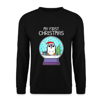 My first Christmas Baby Pinguin Weihnachten - Unisex Pullover - Schwarz - Vorne - Alina (178cm) & Michal (187cm)
