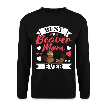 Beste Bibermama aller Zeiten Wildtier Tier Damm Na - Unisex Pullover - Schwarz - Vorne - Alina (178cm) & Michal (187cm)