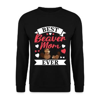 Beste Bibermama aller Zeiten Wildtier Tier Damm Na - Unisex Pullover - Schwarz - Vorne - Alina (178cm) & Michal (187cm)