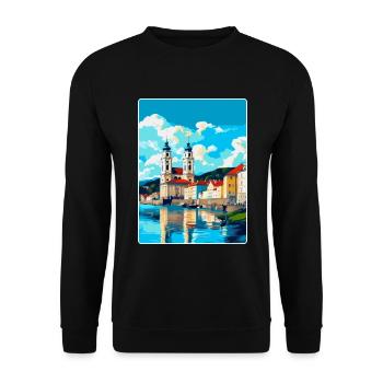 Passau Allemagne Affiche de voyage vintage Souvenir WPA - Sweat-shirt Unisexe - noir - Devant - Alina (178cm) & Michal (187cm)