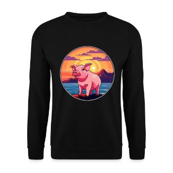 Schwein buntes Aquarell Cartoon Kawaii Tier - Unisex Pullover - Schwarz - Vorne - Alina (178cm) & Michal (187cm)