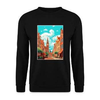 Danzig Polnische Ostseeküste Polen Reiseplakat - Unisex Pullover - Schwarz - Vorne - Alina (178cm) & Michal (187cm)