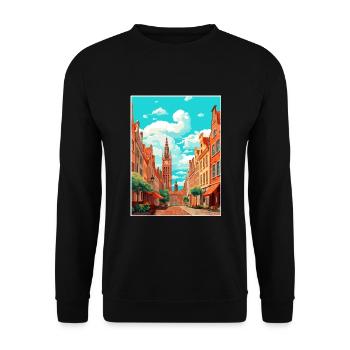 Danzig Polnische Ostseeküste Polen Reiseplakat - Unisex Pullover - Schwarz - Vorne - Alina (178cm) & Michal (187cm)