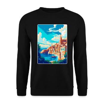 Valletta Malta Vintage Reiseplakat Souvenir WPA - Unisex Pullover - Schwarz - Vorne - Alina (178cm) & Michal (187cm)