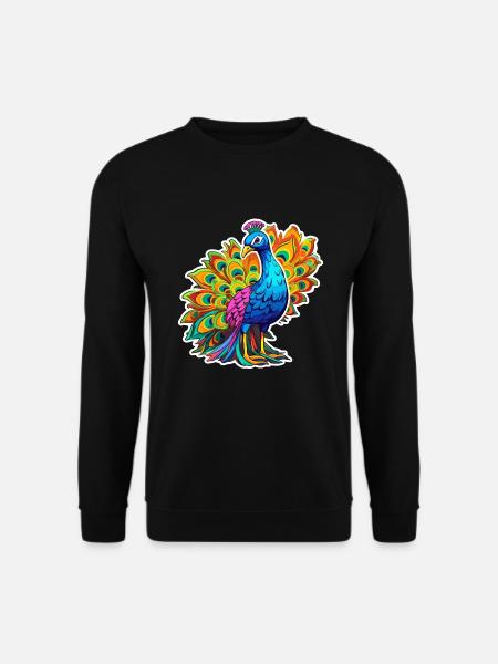 Pfau buntes Aquarell Cartoon Kawaii Tier - Unisex Pullover - Schwarz