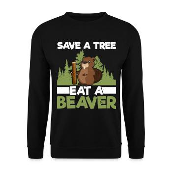 Rettet einen Baum, esst einen Biber Wildtier Tier - Unisex Pullover - Schwarz - Vorne - Alina (178cm) & Michal (187cm)