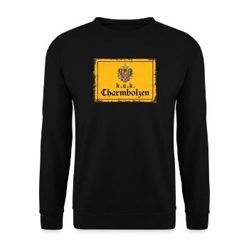Vintage Österreich k.u.k. Charmbolzen - Unisex Pullover - Schwarz - Vorne - Alina (178cm) & Michal (187cm)