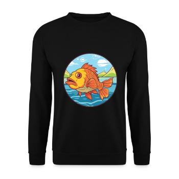 Fisch Aquarell Karikatur Kawaii Clipart Tier - Unisex Pullover - Schwarz - Vorne - Alina (178cm) & Michal (187cm)