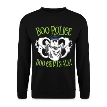 Buh Polizei, buh Kriminelle! Polizist Halloween - Unisex Pullover - Schwarz - Vorne - Alina (178cm) & Michal (187cm)