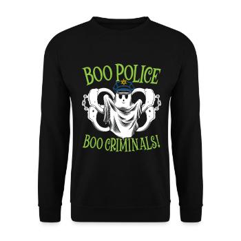 Buh Polizei, buh Kriminelle! Polizist Halloween - Unisex Pullover - Schwarz - Vorne - Alina (178cm) & Michal (187cm)