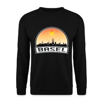 Basel Schweiz Skyline Vintage Sunset Travel So - Unisex Pullover - Schwarz - Vorne - Alina (178cm) & Michal (187cm)