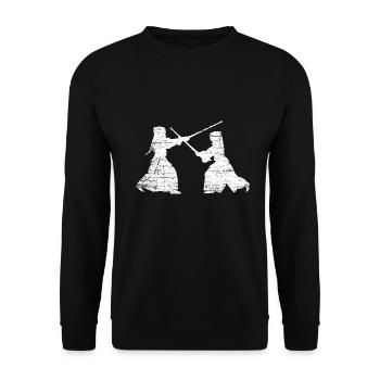 Konzentriertes Kendo Schwertkampf - Unisex Pullover - Schwarz - Vorne - Alina (178cm) & Michal (187cm)