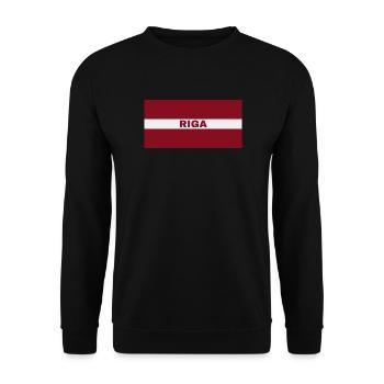 Riga Stadt in lettischer Flagge - Unisex Pullover - Schwarz - Vorne - Alina (178cm) & Michal (187cm)