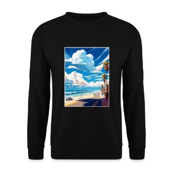 Manhattan Beach Kalifornien Vintage Reiseposter - Unisex Pullover - Schwarz - Vorne - Alina (178cm) & Michal (187cm)