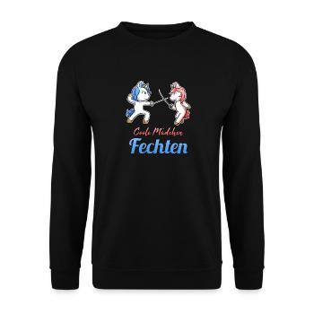 Coole Mädchen Fechten Einhorn Fechtkampf Fechter - Unisex Pullover - Schwarz - Vorne - Alina (178cm) & Michal (187cm)
