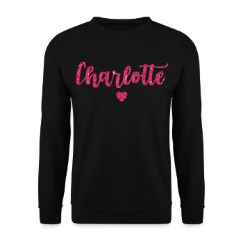 Charlotte Herz Pink - Unisex Pullover - Schwarz - Vorne - Alina (178cm) & Michal (187cm)
