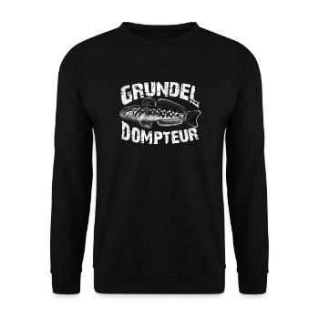 Ich fische Grundeln - Unisex Pullover - Schwarz - Vorne - Alina (178cm) & Michal (187cm)
