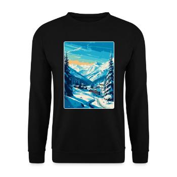 Verbier Schweiz Vintage Reiseplakat Souvenir - Unisex Pullover - Schwarz - Vorne - Alina (178cm) & Michal (187cm)