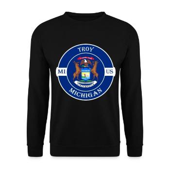 Troy Michigan Flagge USA Reise Souvenir Abzeichen - Unisex Pullover - Schwarz - Vorne - Alina (178cm) & Michal (187cm)