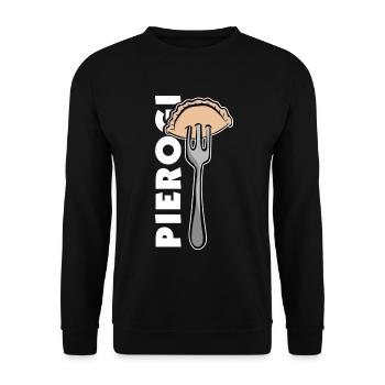 Goldbraune Pierogi Kartoffelfüllung - Unisex Pullover - Schwarz - Vorne - Alina (178cm) & Michal (187cm)