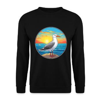 Möwe buntes Aquarell Cartoon Kawaii Tier - Unisex Pullover - Schwarz - Vorne - Alina (178cm) & Michal (187cm)