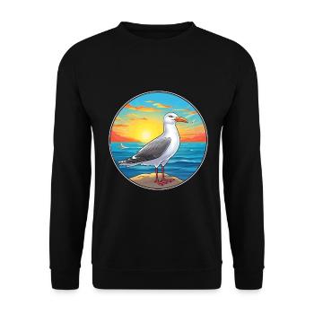 Möwe buntes Aquarell Cartoon Kawaii Tier - Unisex Pullover - Schwarz - Vorne - Alina (178cm) & Michal (187cm)