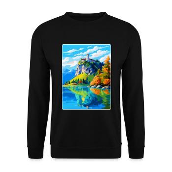 Château de Bled, Slovénie, Affiche de voyage vintage, WPA, Art - Sweat-shirt Unisexe - noir - Devant - Alina (178cm) & Michal (187cm)