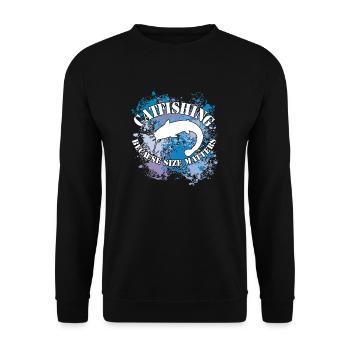 Wels Waller fischen Wels auf Farbklecksen - Unisex Pullover - Schwarz - Vorne - Alina (178cm) & Michal (187cm)