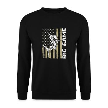 Springender Marlin mit US Flagge Hochseefischen - Unisex Pullover - Schwarz - Vorne - Alina (178cm) & Michal (187cm)