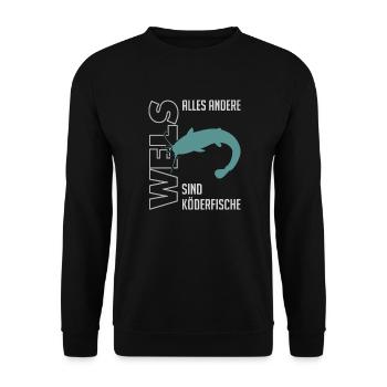 Wels angeln Waller fischen Sportfischen auf Wels - Unisex Pullover - Schwarz - Vorne - Alina (178cm) & Michal (187cm)