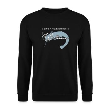Sternzeichen Wallermann lustiger Wallerspruch Wels - Unisex Pullover - Schwarz - Vorne - Alina (178cm) & Michal (187cm)