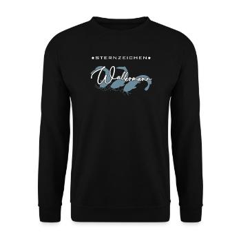 Sternzeichen Wallermann lustiger Wallerspruch Wels - Unisex Pullover - Schwarz - Vorne - Alina (178cm) & Michal (187cm)