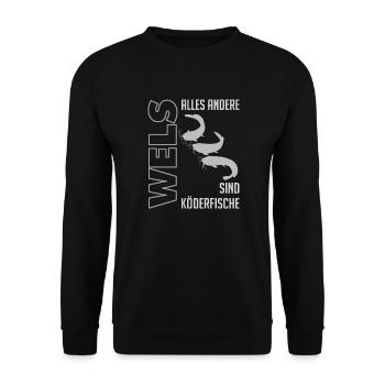 Wels angeln Waller fischen Sportfischen auf Wels - Unisex Pullover - Schwarz - Vorne - Alina (178cm) & Michal (187cm)