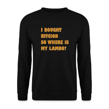 Krypto Meme: Wo ist mein Lambo? - Unisex Pullover - Schwarz - Vorne - Alina (178cm) & Michal (187cm)