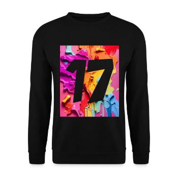 NR. 17 NUMMER 17 BUNT 17. GEBURTSTAG - Unisex Pullover - Schwarz - Vorne - Alina (178cm) & Michal (187cm)