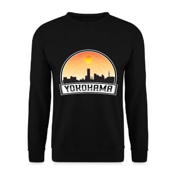 Yokohama Japan Skyline Vintage Sunset Travel Souve - Unisex Pullover - Schwarz - Vorne - Alina (178cm) & Michal (187cm)