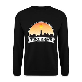 Yokohama Japan Skyline Vintage Sunset Travel Souve - Unisex Pullover - Schwarz - Vorne - Alina (178cm) & Michal (187cm)